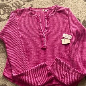 NWT Free People pink waffle knit shirt sz XL